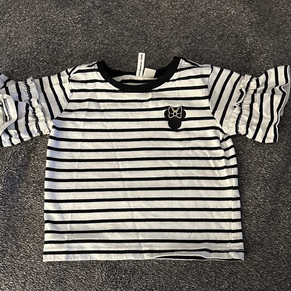 Janie and Jack x Disney Girls' Black & White Striped Ruffle Sleeve Top